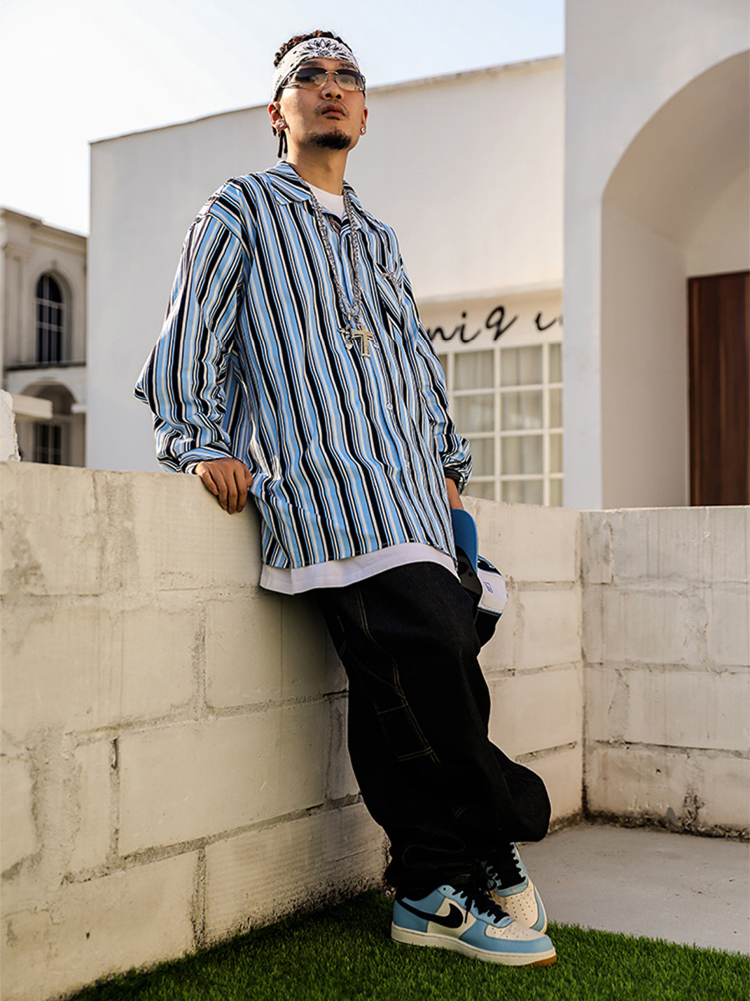 ACUSA | Y2K Color Block Stripe Cotton Oversized Shirt - PSYLOS 1, ACUSA | Y2K Color Block Stripe Cotton Oversized Shirt, Tops, ACUSA, PSYLOS 1